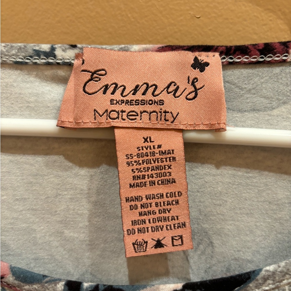 EMMA'S EXPRESSIONS Floral Long Cutout Sleeve ruched sides Maternity Top Size XL - Picture 2 of 7